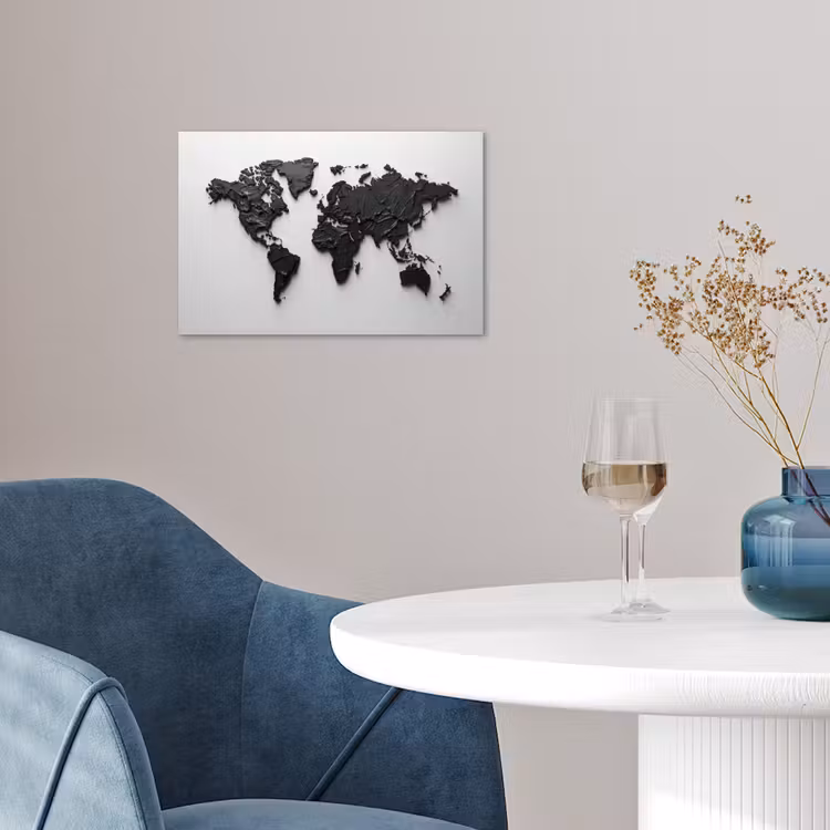 Wereldkaart - Structuur - Zwart poster papier klein -sfeer3