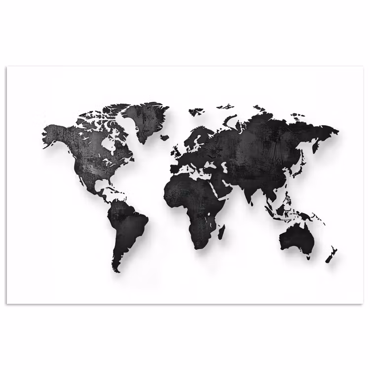 Wereldkaart - Diepte - Zwart poster papier klein -3d
