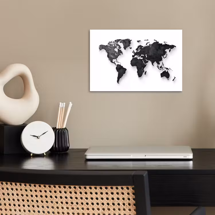 Wereldkaart - Diepte - Zwart poster papier klein -sfeer1