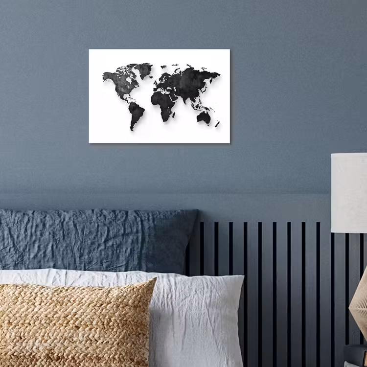 Wereldkaart - Diepte - Zwart poster papier klein -sfeer2