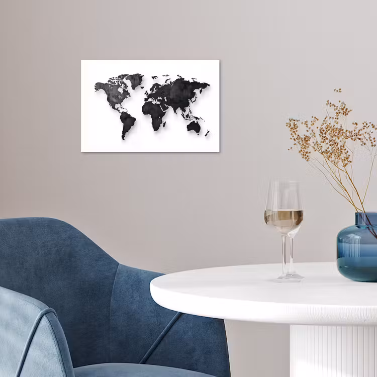 Wereldkaart - Diepte - Zwart poster papier klein -sfeer3