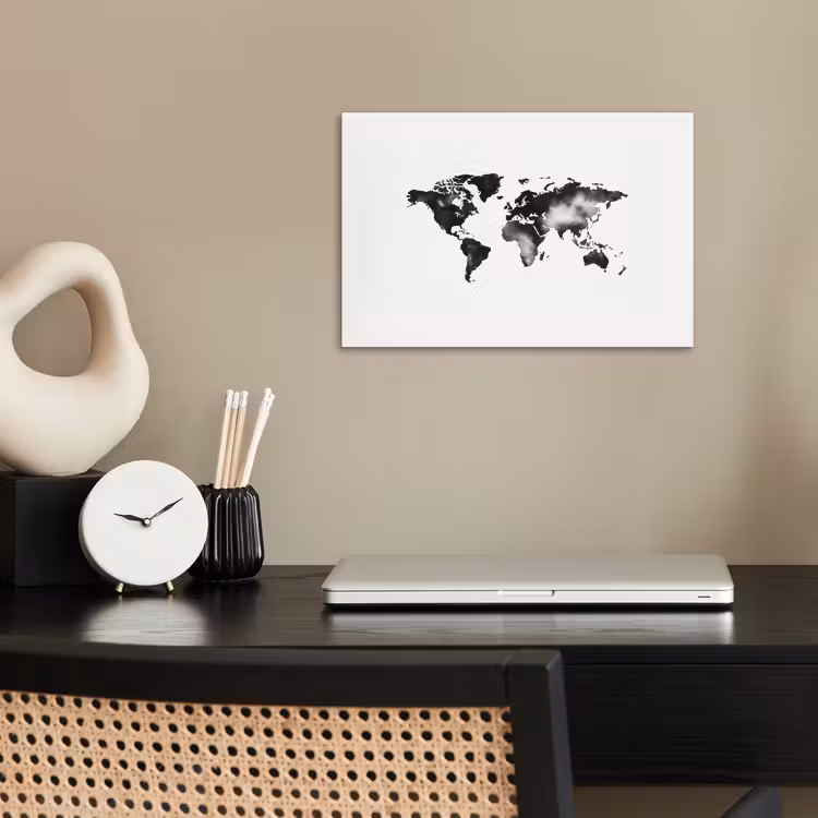 Wereldkaart - Inkt - Zwart poster papier klein -sfeer1