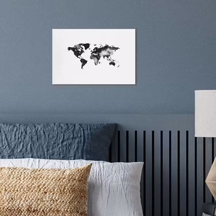 Wereldkaart - Inkt - Zwart poster papier klein -sfeer2