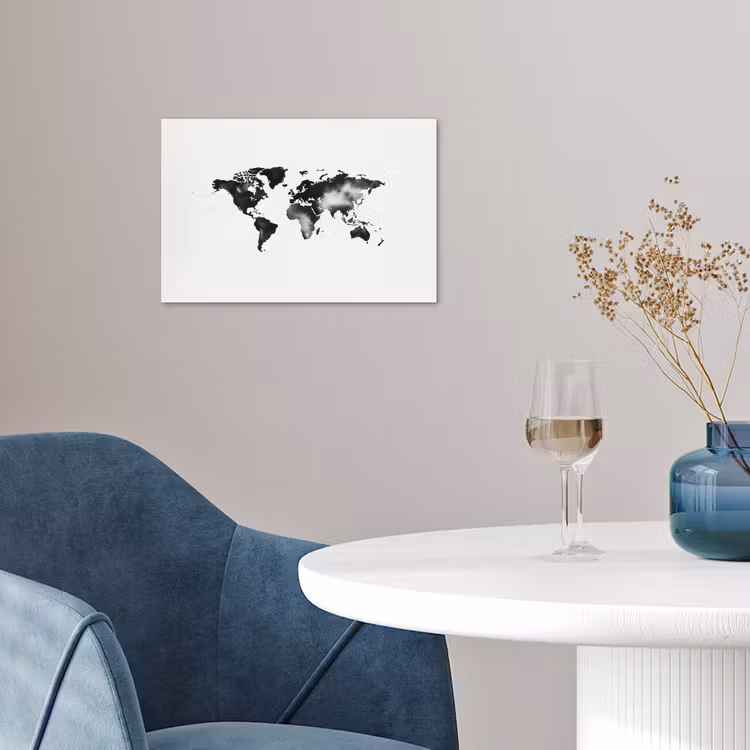 Wereldkaart - Inkt - Zwart poster papier klein -sfeer3