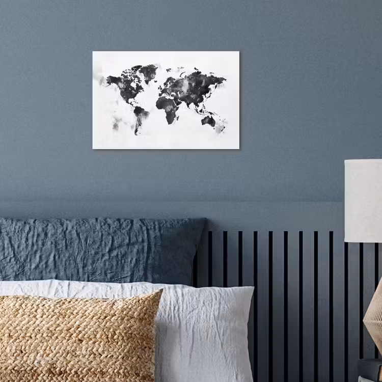 Wereldkaart - Inkt - Zwart poster papier klein -sfeer2