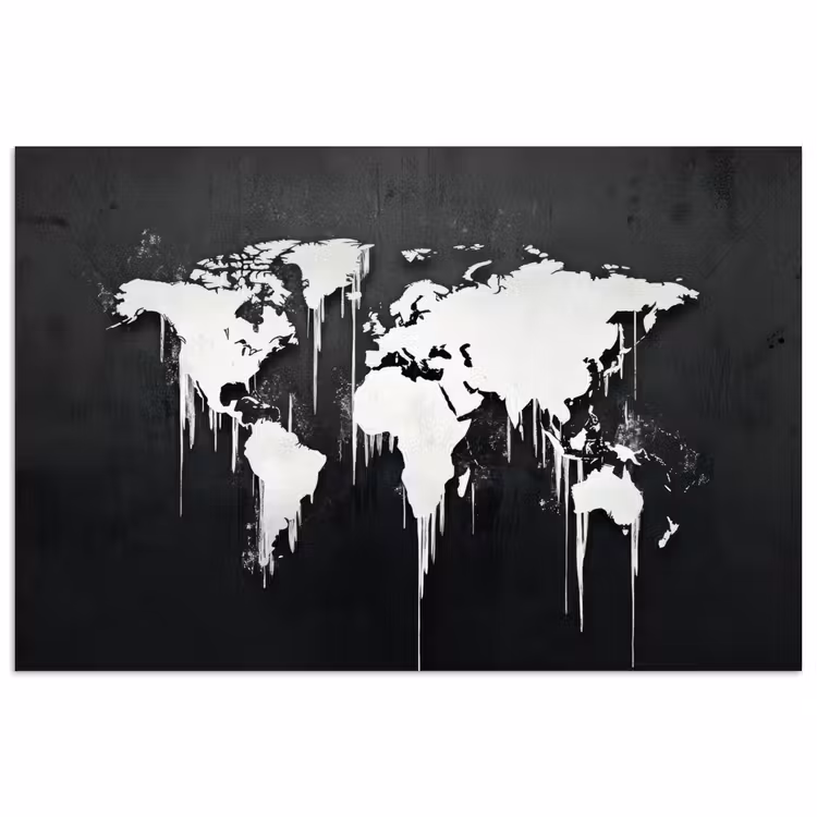 Wereldkaart - Inkt - Wit poster papier klein -3d