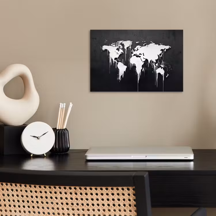 Wereldkaart - Inkt - Wit poster papier klein -sfeer1