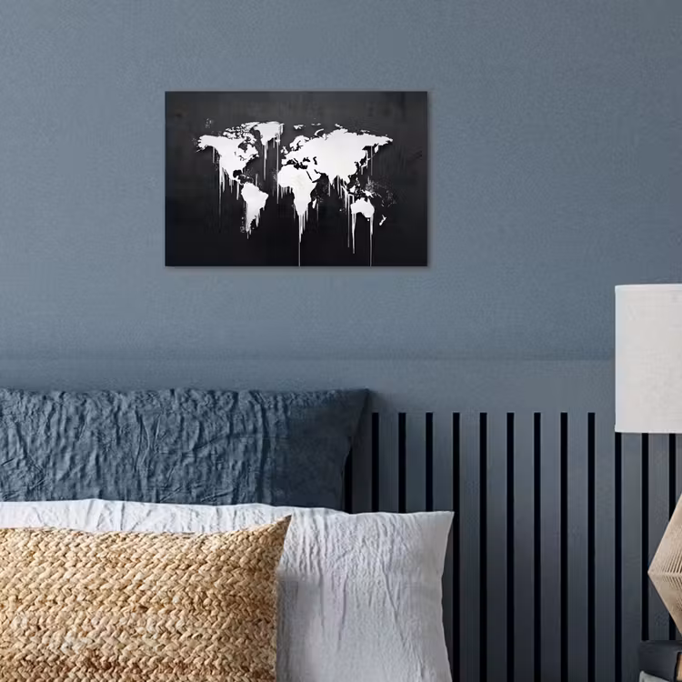 Wereldkaart - Inkt - Wit poster papier klein -sfeer2
