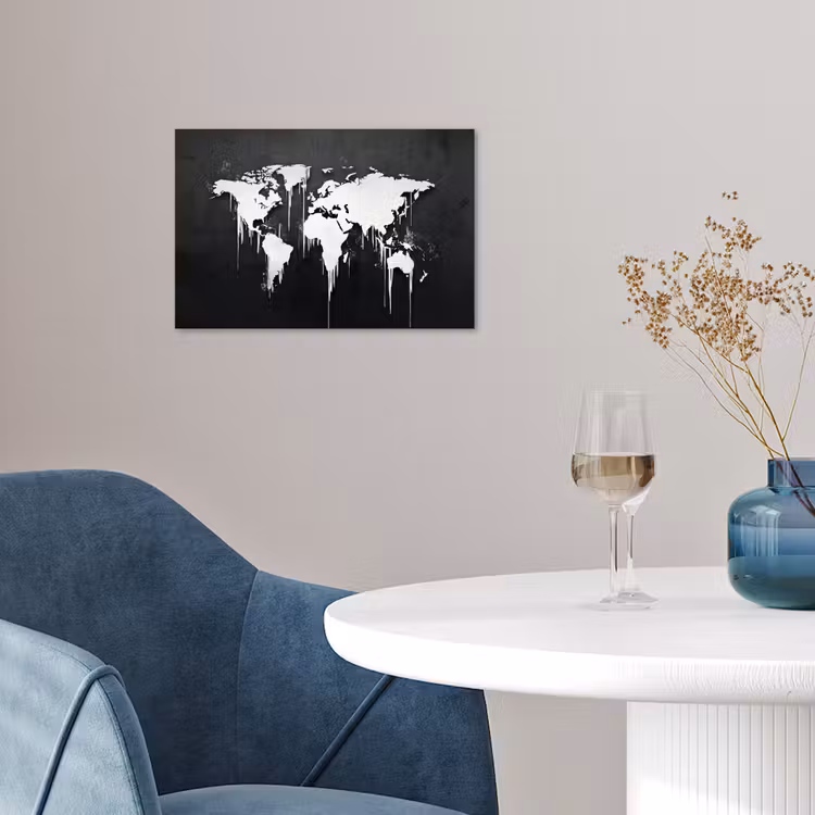 Wereldkaart - Inkt - Wit poster papier klein -sfeer3