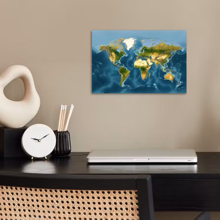 Wereldkaart - Topografisch reliëf poster papier klein -sfeer1