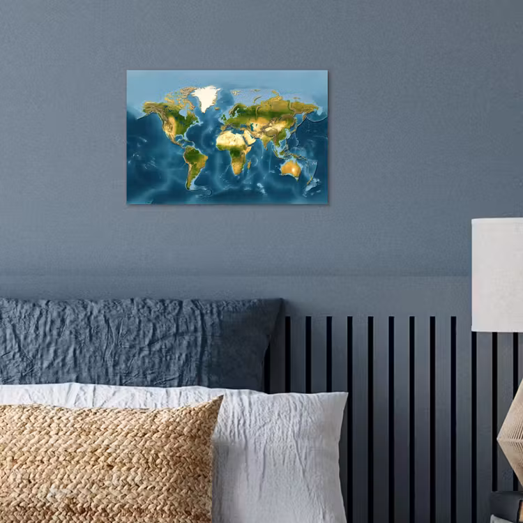 Wereldkaart - Topografisch reliëf poster papier klein -sfeer2
