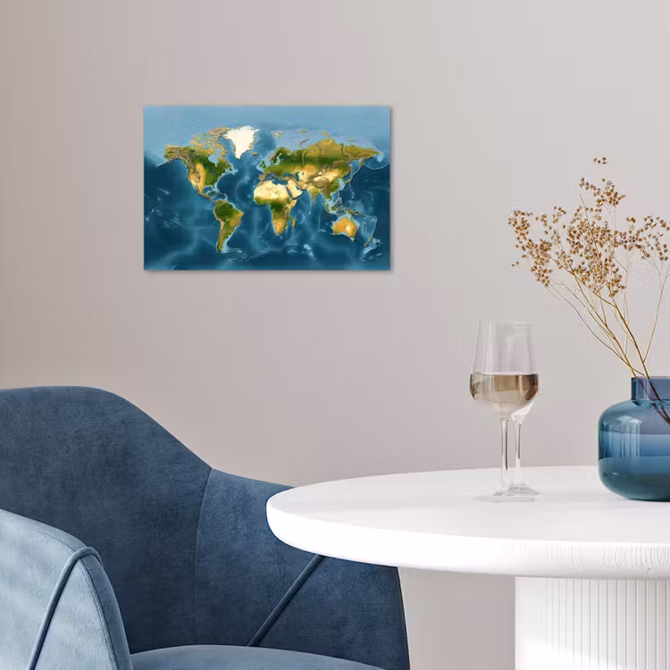 Wereldkaart - Topografisch reliëf poster papier klein -sfeer3