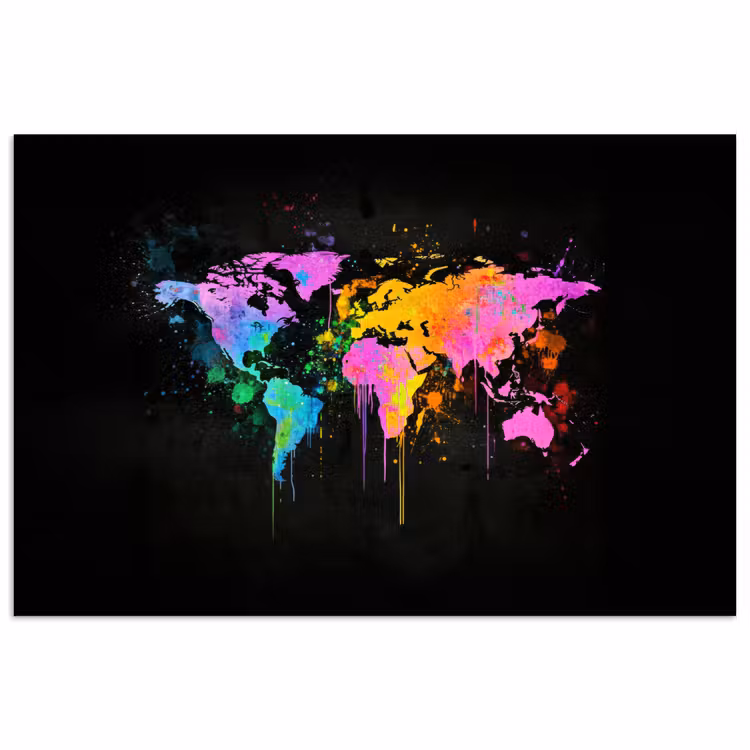 Wereldkaart - Druppen - Abstract - Roze poster papier klein -3d