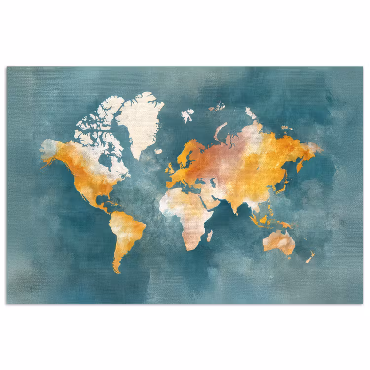 Wereldkaart - Verweerd - Blauw poster papier klein -3d
