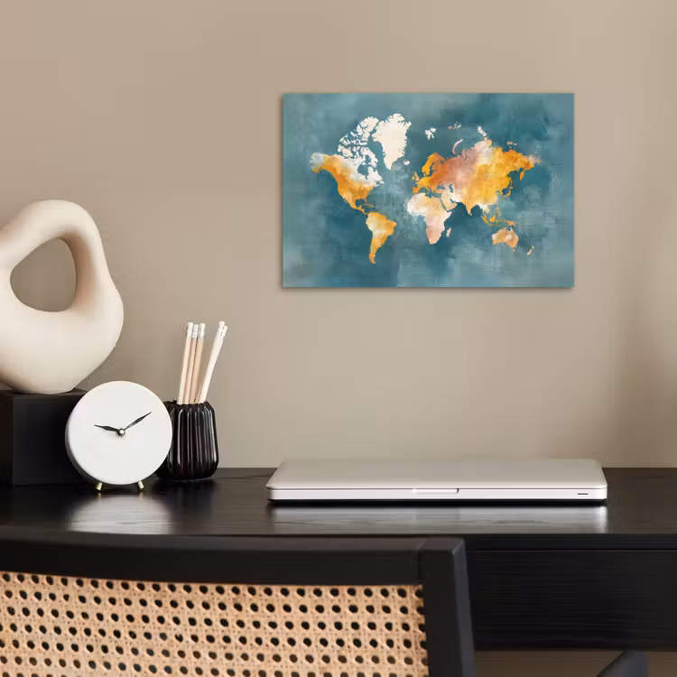 Wereldkaart - Verweerd - Blauw poster papier klein -sfeer1