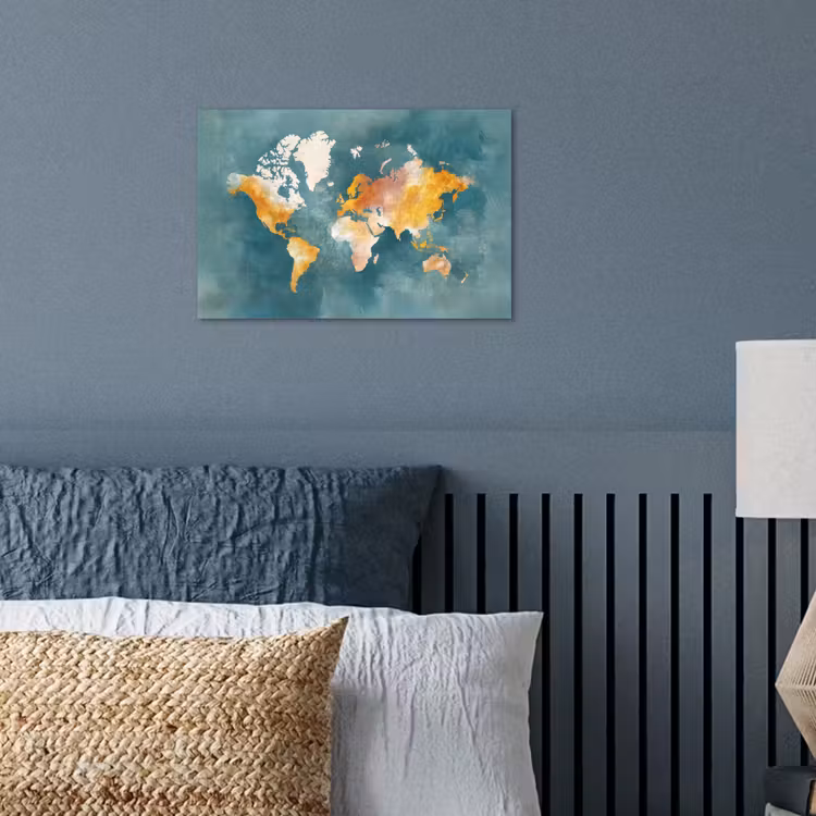 Wereldkaart - Verweerd - Blauw poster papier klein -sfeer2