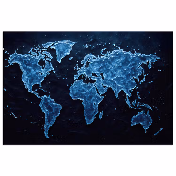 Wereldkaart - Waterstructuur - Blauw poster papier klein -3d