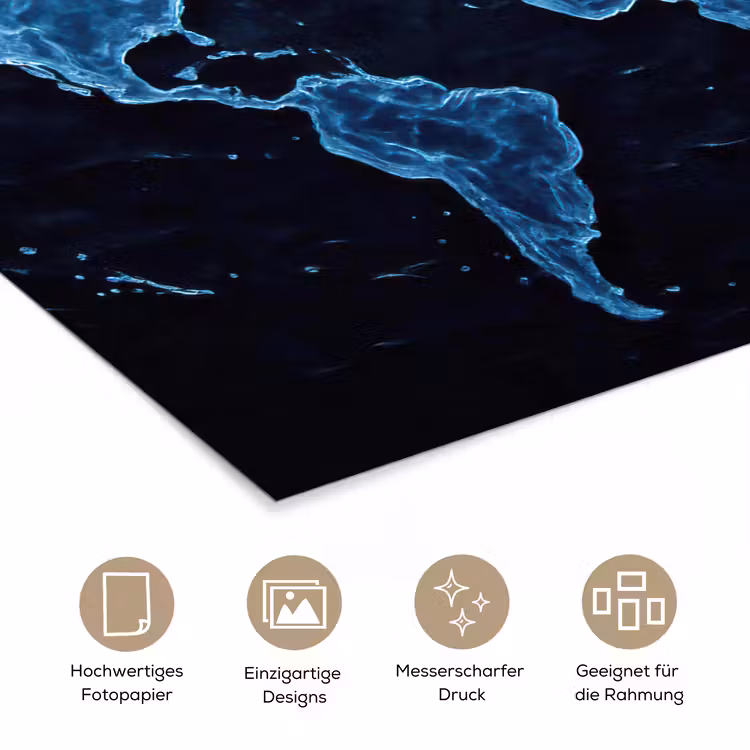 Wereldkaart - Waterstructuur - Blauw poster papier klein -tcloseup_DE