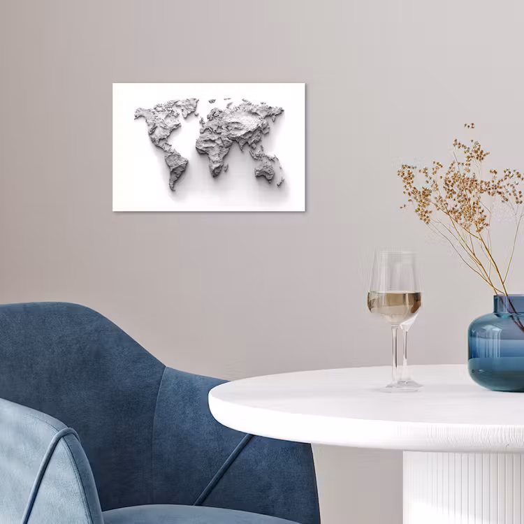 Wereldkaart - Wit - Betonstructuur poster papier klein -sfeer3