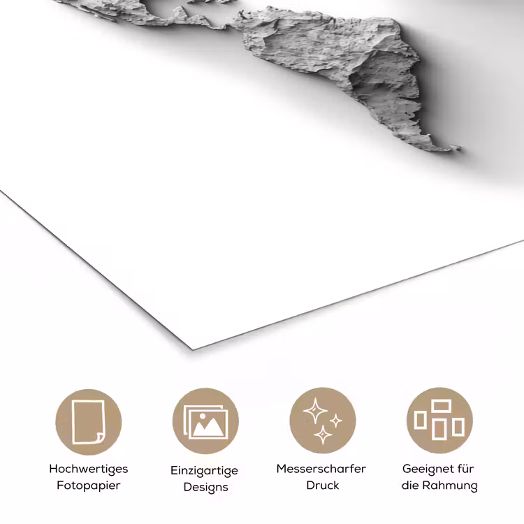 Wereldkaart - Wit - Betonstructuur poster papier klein -tcloseup_DE