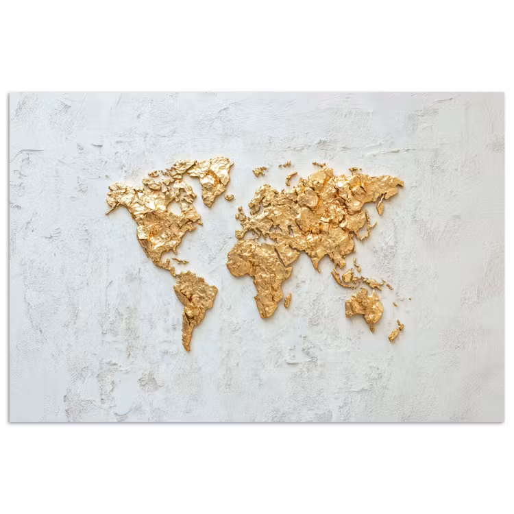 Wereldkaart - Wit beton - Bladgoud poster papier klein -3d
