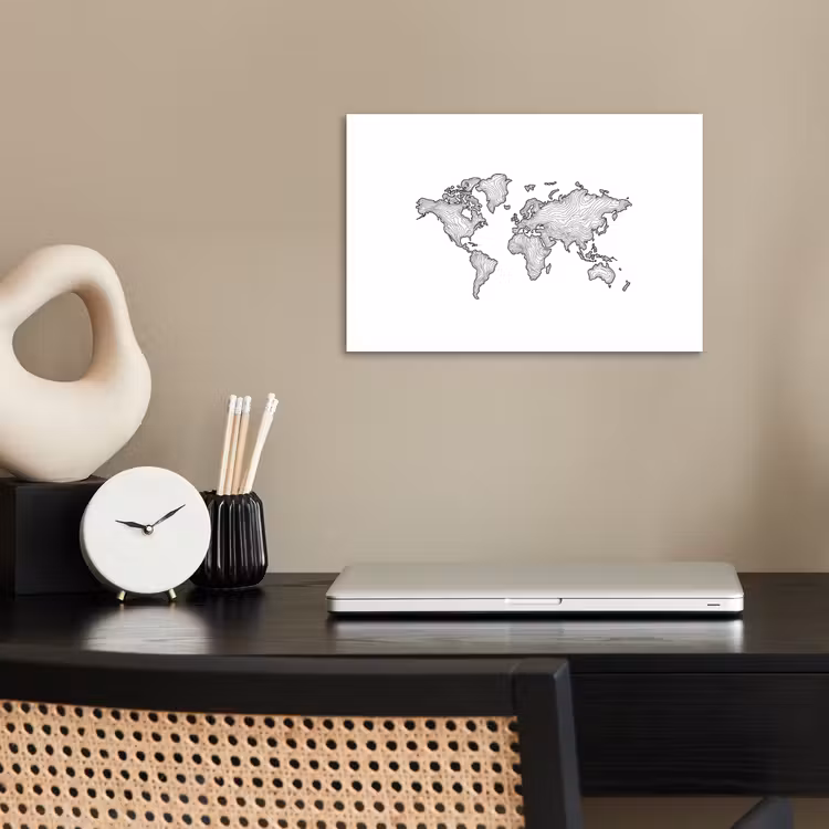Wereldkaart - Golven - Lijnen poster papier klein -sfeer1