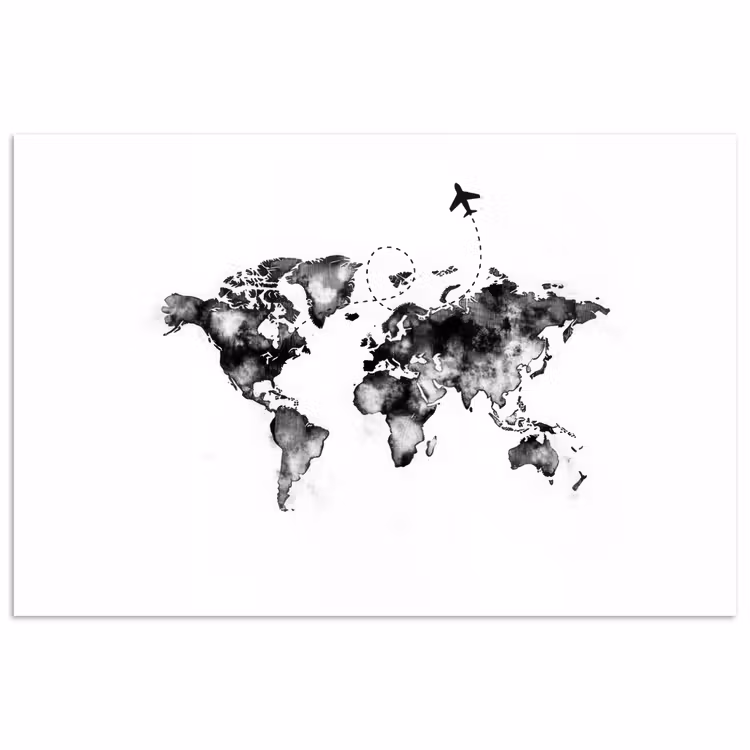 Wereldkaart - Wereldreis - Inkt poster papier klein -3d
