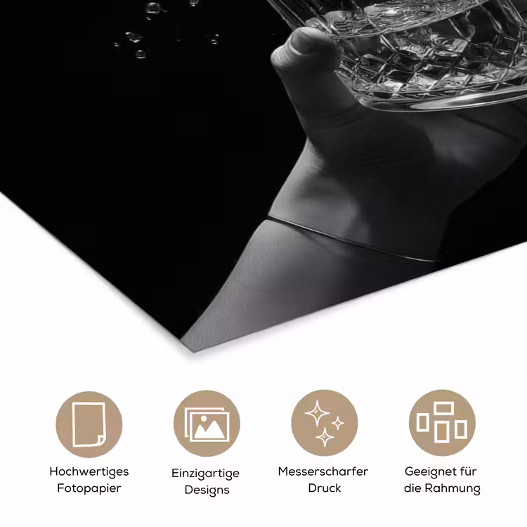 Whiskyglazen - Ijs - Spetters - Zwart poster papier klein -tcloseup_DE