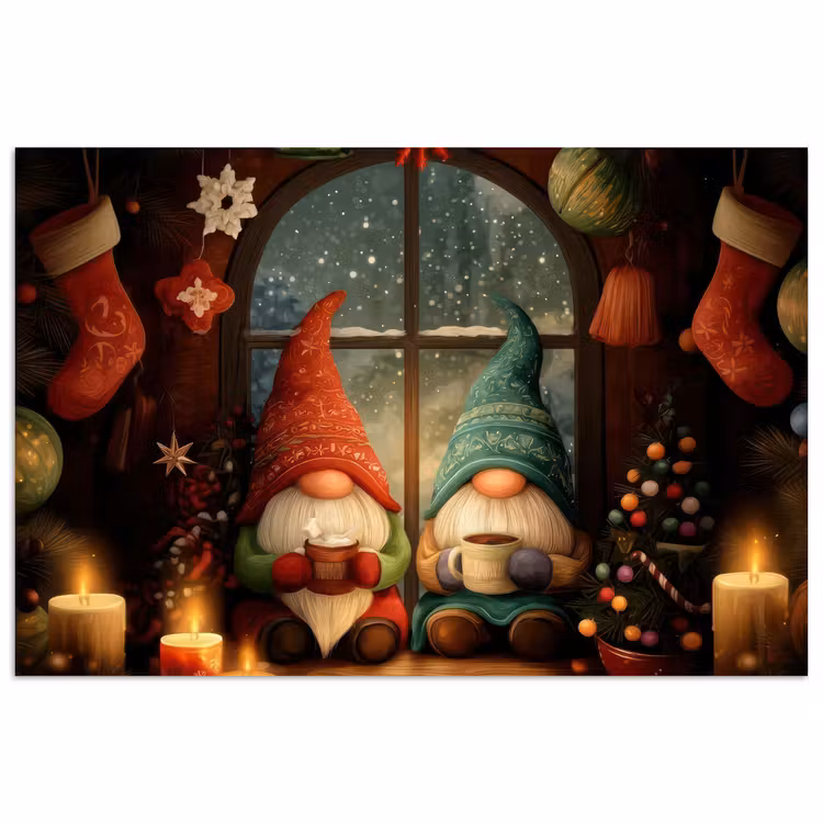 Gnooms - Kerst - Raam - Kleurrijk poster papier klein -3d