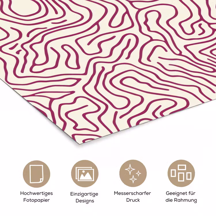 Kronkelende lijn - Magenta - Crème poster papier klein 62 -tcloseup_DE