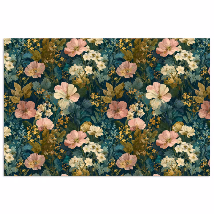 Wilde bloemen - Botanisch - Patroon - Roze - Romantisch poster papier klein 62 -3d