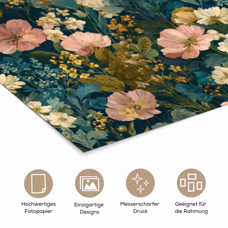 Wilde bloemen - Botanisch - Patroon - Roze - Romantisch poster papier klein 62 -tcloseup_DE