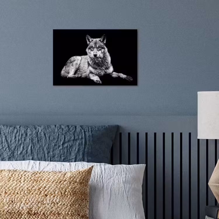 Wilde dieren - Wolf - Zwart - Wit poster papier klein -sfeer2