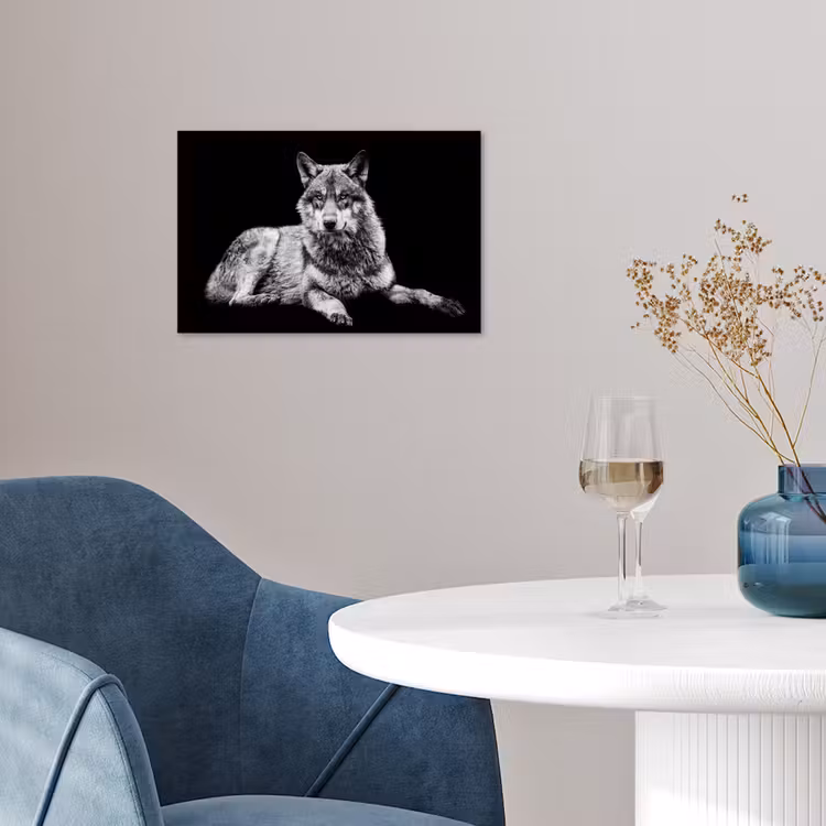 Wilde dieren - Wolf - Zwart - Wit poster papier klein -sfeer3