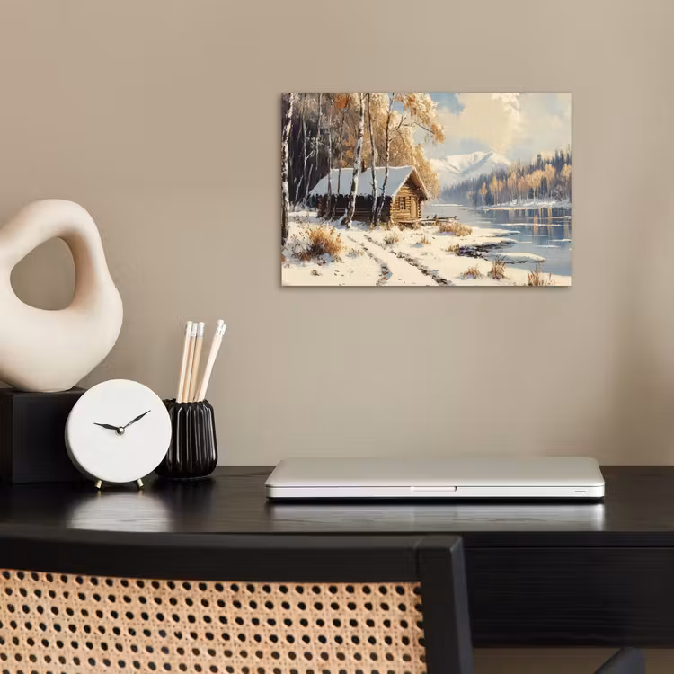 Winter - Sneeuw - Huis - Natuur poster papier klein -sfeer1