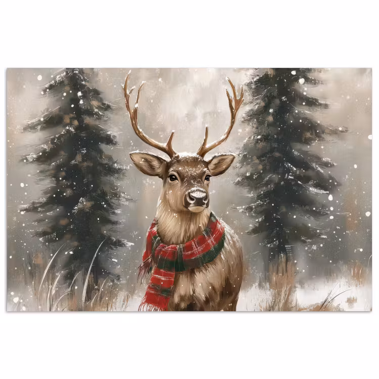 Winter - Bos - Rendier - Donker poster papier klein -3d