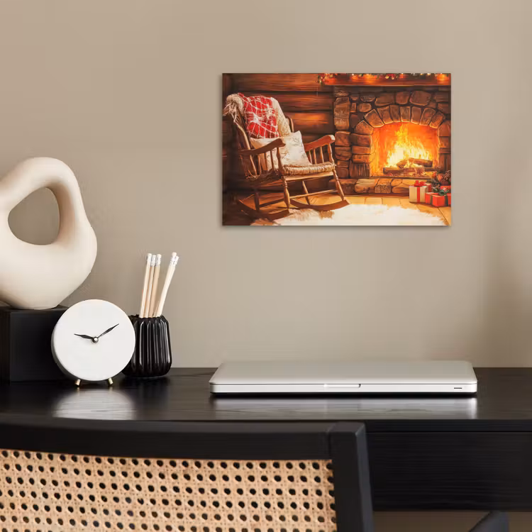 Winter - Kerst - Huis - Openhaard poster papier klein -sfeer1