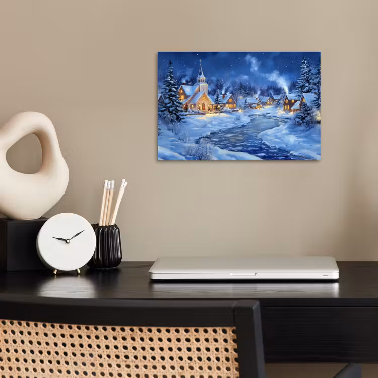 Winteravond - Kerstdorp - Donker poster papier klein -sfeer1