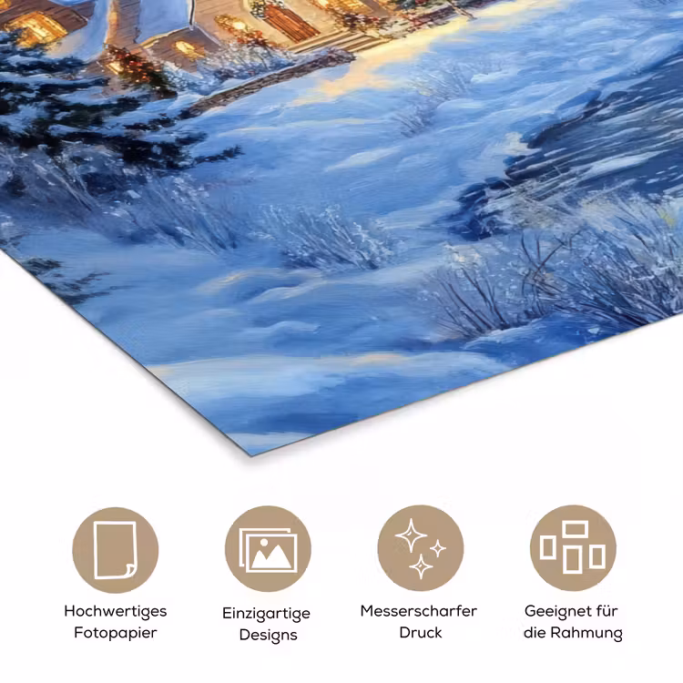 Winteravond - Kerstdorp - Donker poster papier klein -tcloseup_DE