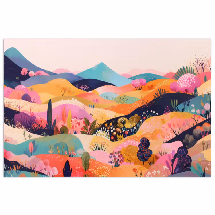 Golvende heuvels - Abstracte planten - Dromerig poster papier klein -3d