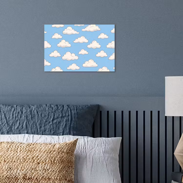 Wolk - Cartoon - Lucht - Blauw - Wit poster papier klein -sfeer2