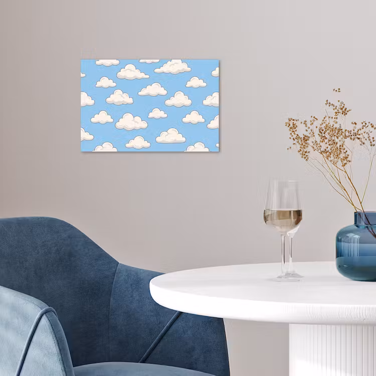 Wolk - Cartoon - Lucht - Blauw - Wit poster papier klein -sfeer3