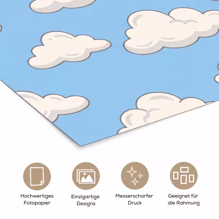 Wolk - Cartoon - Lucht - Blauw - Wit poster papier klein -tcloseup_DE