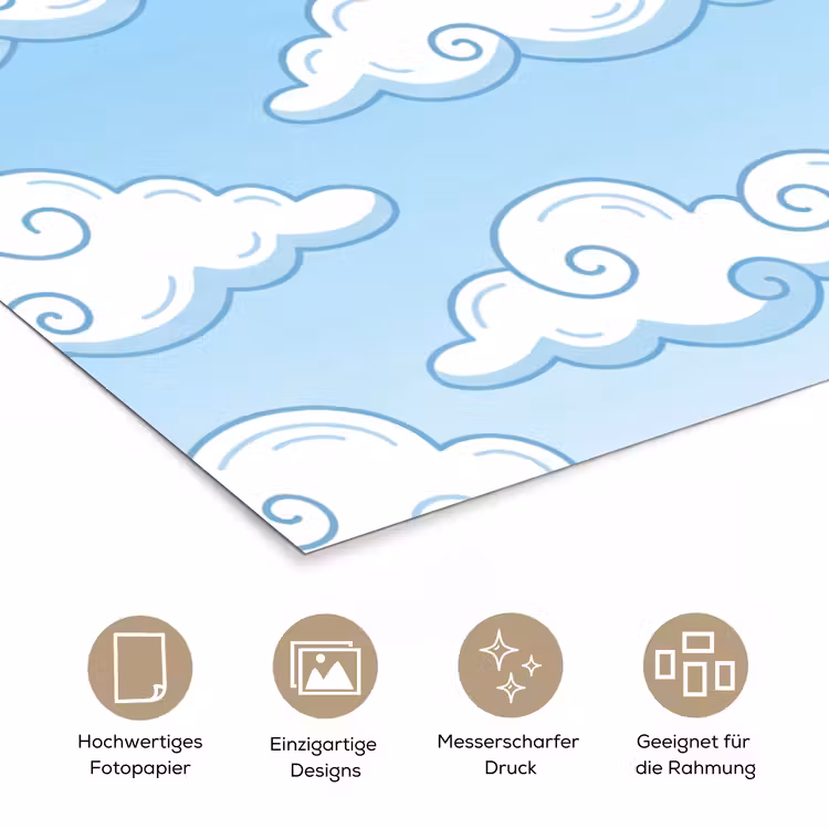 Wolk - Lucht - Cartoon - Blauw - Wit poster papier klein -tcloseup_DE