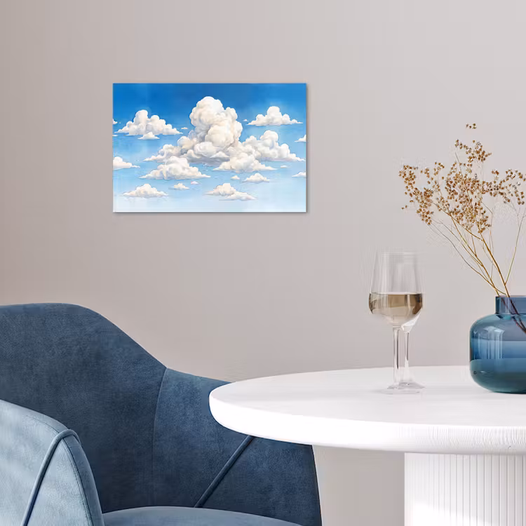 Wolken - Blauwe lucht - Natuur - Modern - Wit poster papier klein -sfeer3