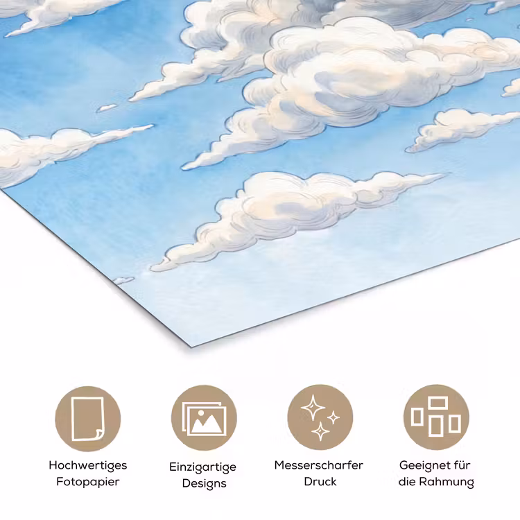 Wolken - Blauwe lucht - Natuur - Modern - Wit poster papier klein -tcloseup_DE