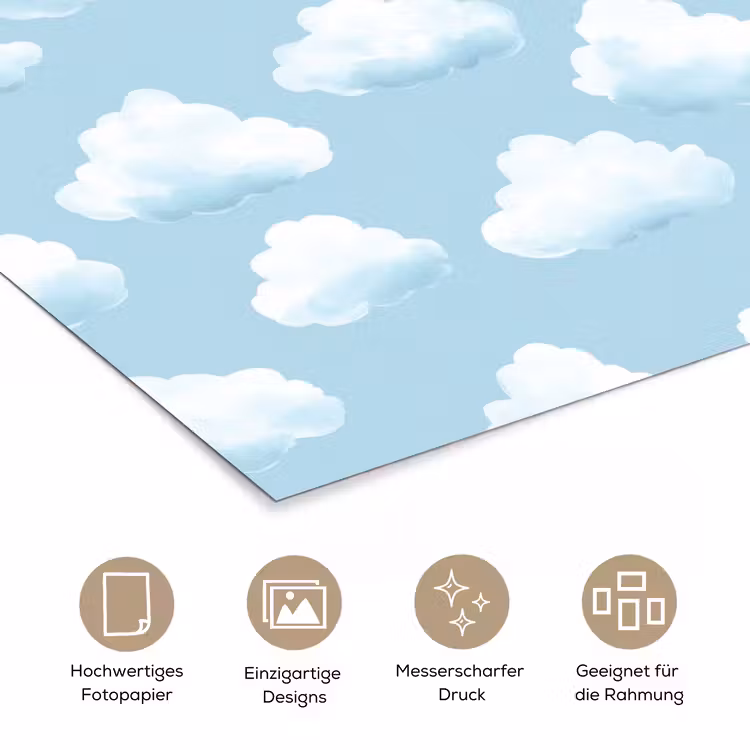 Wolken - Illustratie - Blauw poster papier klein 62 -tcloseup_DE