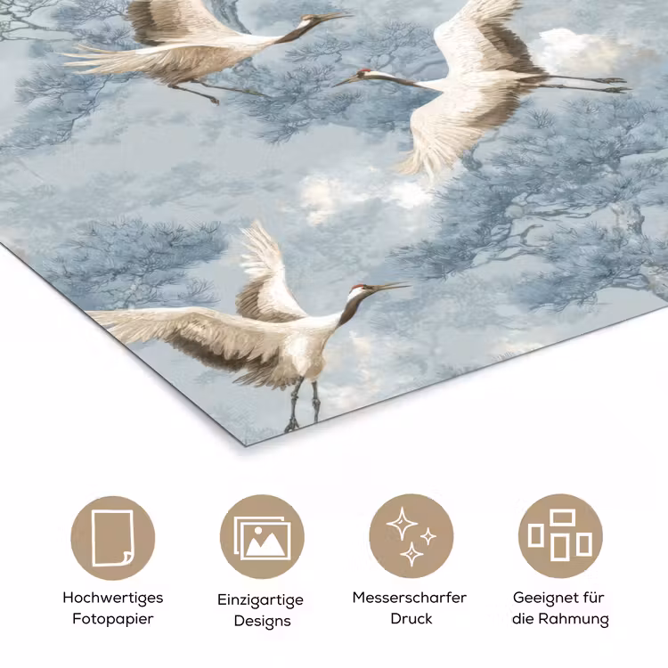 Wolken - Kraanvogels - Blauw poster papier klein 62 -tcloseup_DE