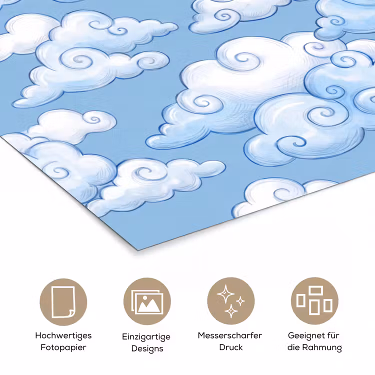 Wolken - Patroon - Hemel - Illustratie - Wit poster papier klein -tcloseup_DE