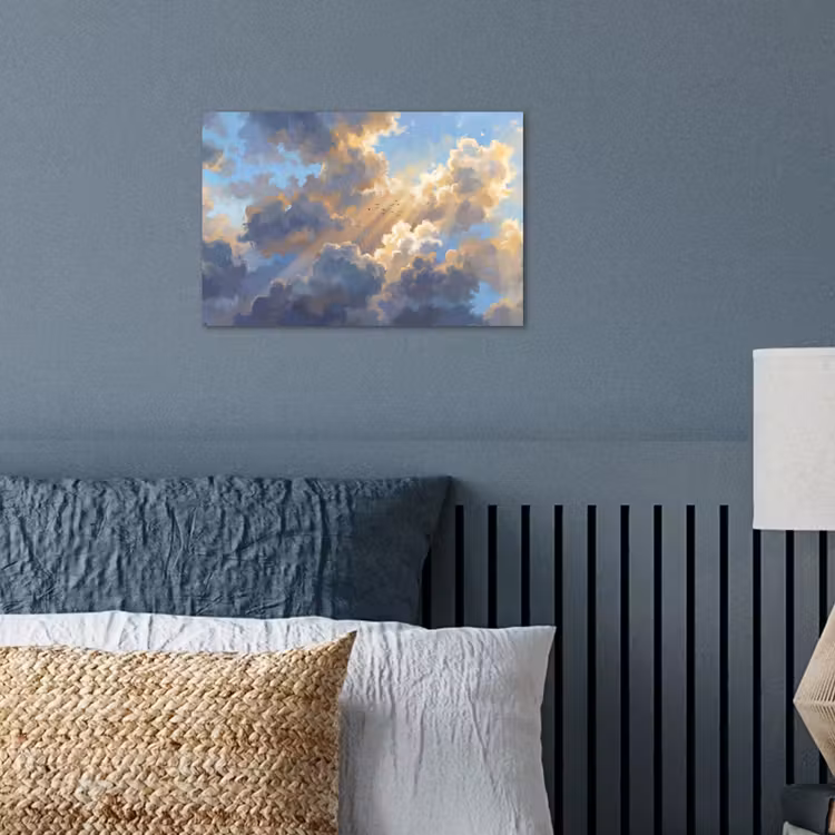 Wolken - Zonnestralen - Natuur - Abstract - Blauw poster papier klein -sfeer2